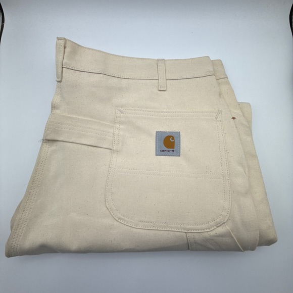 Carhartt Mens 42x30 Natural White Canvas Carpenter Painters Pants USA 72WS NWOT